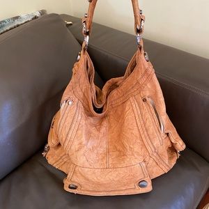 Junior Drake tan lamb leather hobo bohemian slouch pouch handbag